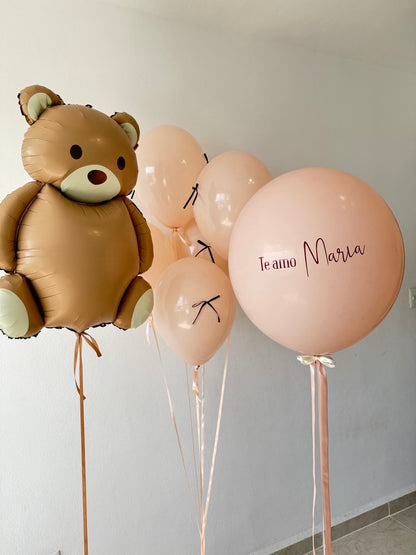 Globo personalizado de 24” bobo con mensaje + opciones con 5 o 10 globos y osito – entrega en Cancún, México